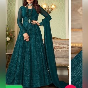 Teal blue Anarkali Suit